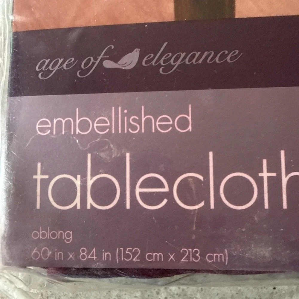 Vintage Age of Elegance Embellished Tablecloth Burgundy Maroon Oblong 60X84 NOS